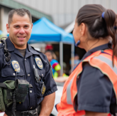 Police officer with frontline workers
